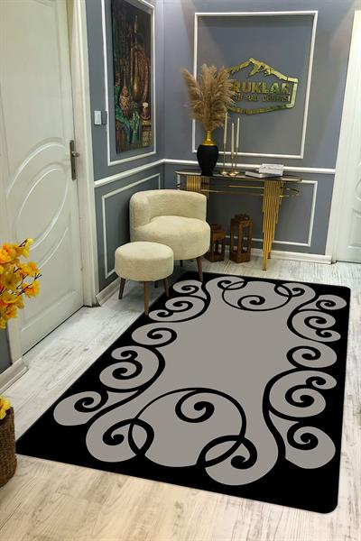 Kaymaz Taban Yıkanabilir Dijital Baskı Dairesel Desenli Halı