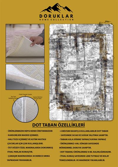 Kaymaz Taban Yıkanabilir Dijital Baskı Çerçeveli Eskitme Desenli Halı