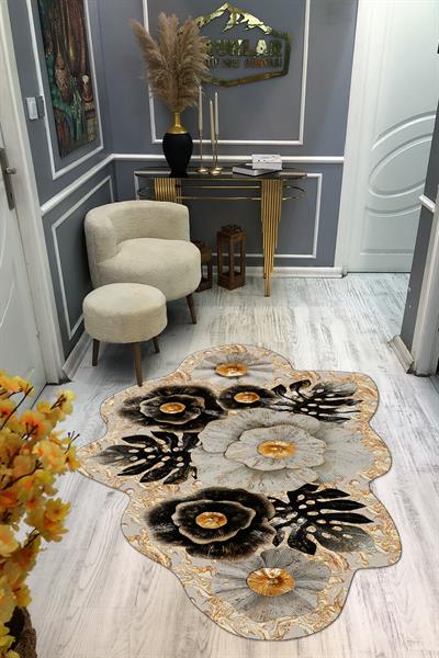 Kaymaz Taban Yıkanabilir Dijital Baskı Dekoratif Modern Desenli Elegance Serisi Lazer Kesim Dot Taban Halı ELG75