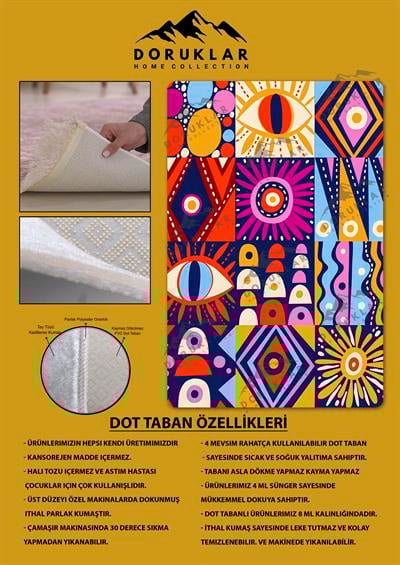 Kaymaz Taban Yıkanabilir Dijital Baskı Dekoratif Modern Desenli Dot Taban Halı Soft  Serisi SFT17