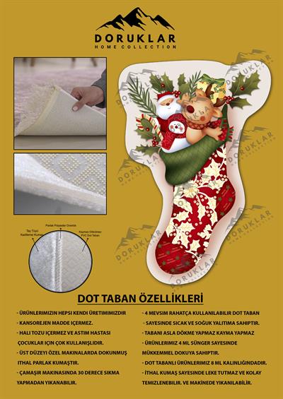 Kaymaz Taban Yıkanabilir Dijital Baskı Yılbaşı Desenli Dot Taban Halı