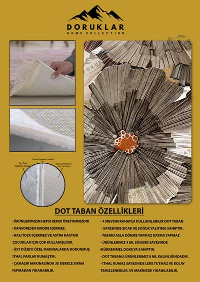 Kaymaz Taban Yıkanabilir Dijital Baskı Dekoratif Modern Desenli Dot Taban Halı Soft  Serisi SFT42