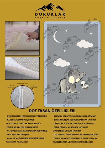 Kaymaz Taban Yıkanabilir Fil Desenli Çocuk Halısı