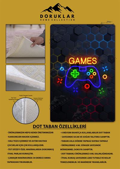 Kaymaz Taban Yıkanabilir Gamer Desenli Çocuk Halısı