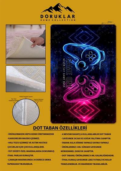 Kaymaz Taban Yıkanabilir Gamer Desenli Çocuk Halısı