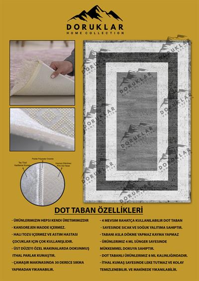 Kaymaz Taban Yıkanabilir Geometrik Çerçeveli Gri Vintage Desen Halı