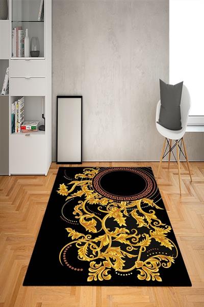 Kaymaz Taban Yıkanabilir Gold Baroque Desenli Dot Taban Halı