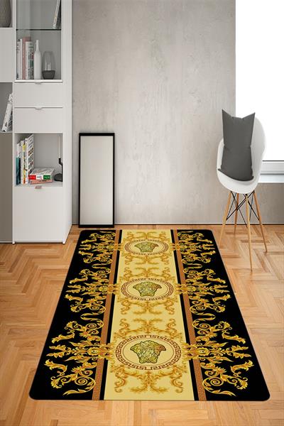 Kaymaz Taban Yıkanabilir Gold Baroque Medusa Desenli Dot Taban Halı