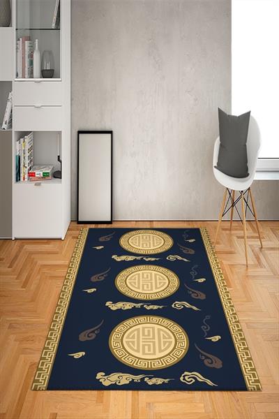 Kaymaz Taban Yıkanabilir Gold Baroque Desenli Dot Taban Halı