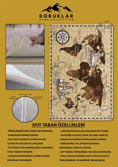Kaymaz Taban Yıkanabilir Harita Desenli Çocuk Halısı