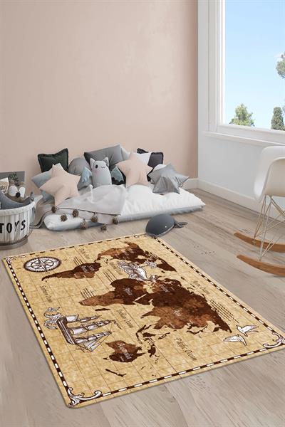Kaymaz Taban Yıkanabilir Harita Desenli Çocuk Halısı