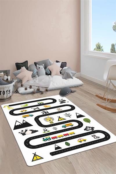Kaymaz Taban Yıkanabilir Jungle Yol Seksek Desenli Çocuk Halısı