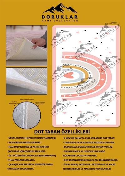 Kaymaz Taban Yıkanabilir Kalpler Desenli Çocuk Halısı