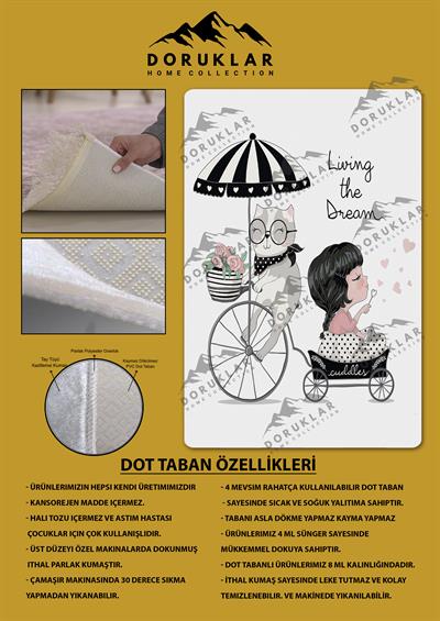 Kaymaz Taban Yıkanabilir Kedi ve Kız Desenli Çocuk Halısı
