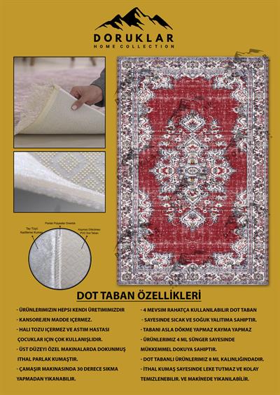 Kaymaz Taban Yıkanabilir Kırmızı Vintage Halı