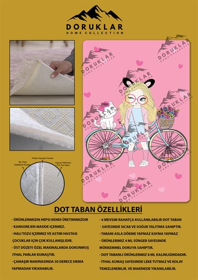 Kaymaz Taban Yıkanabilir Kız ve Kedi Desenli Çocuk Halısı