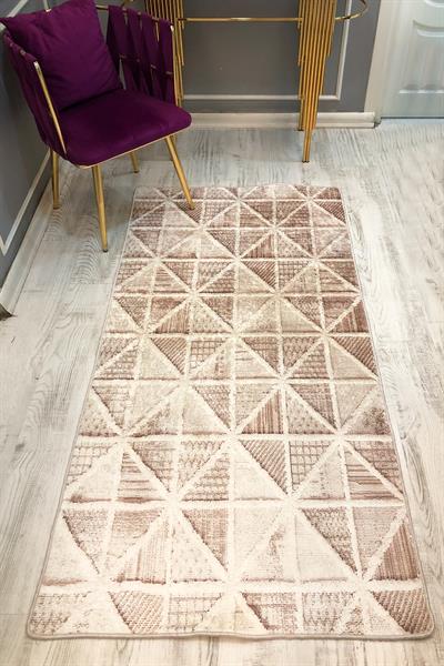 Kaymaz Taban Yıkanabilir Krem Geometrik Desen Vintage Halı