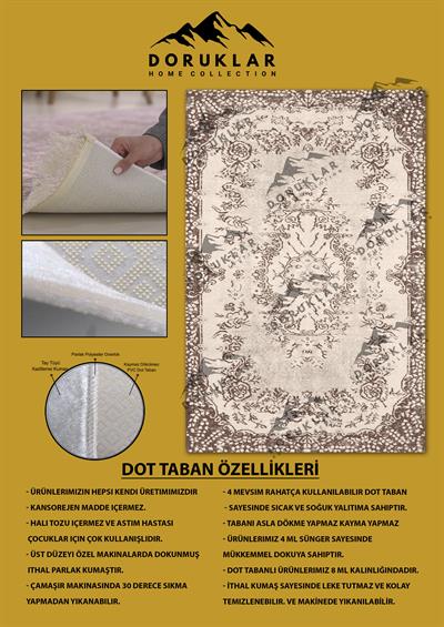 Kaymaz Taban Yıkanabilir Krem-Kahve Vintage Halı