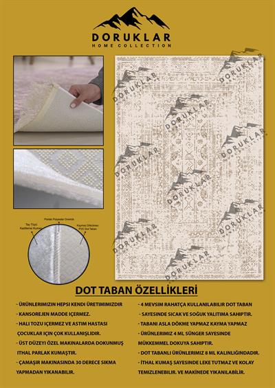 Kaymaz Taban Yıkanabilir Krem Renk Vintage Halı