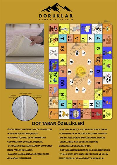 Kaymaz Taban Yıkanabilir Öğretici Desenli Çocuk Halısı