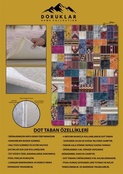 Kaymaz Taban Yıkanabilir Renkli Vintage Halı