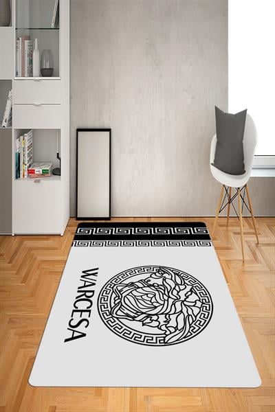 Kaymaz Taban Yıkanabilir Şeritli Medusa Desenli Dot Taban Halı