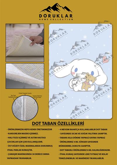 Kaymaz Taban Yıkanabilir Sevimli Tavşan Desenli Çocuk Halısı