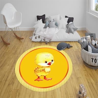 Kaymaz Taban Yıkanabilir Tatlı Civciv Desenli Yuvarlak Çocuk Halısı