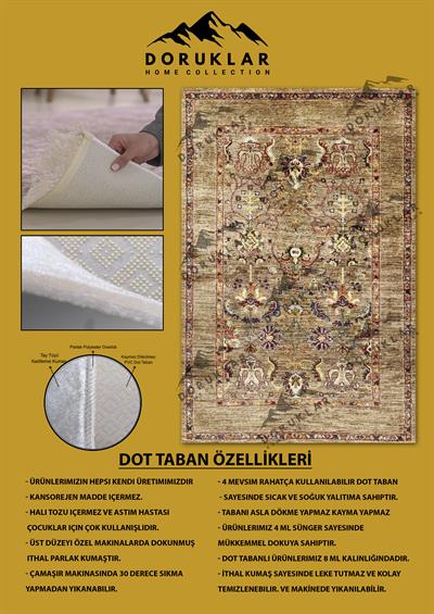 Kaymaz Taban Yıkanabilir Toprak Rengi Kilim Desen Vintage Halı
