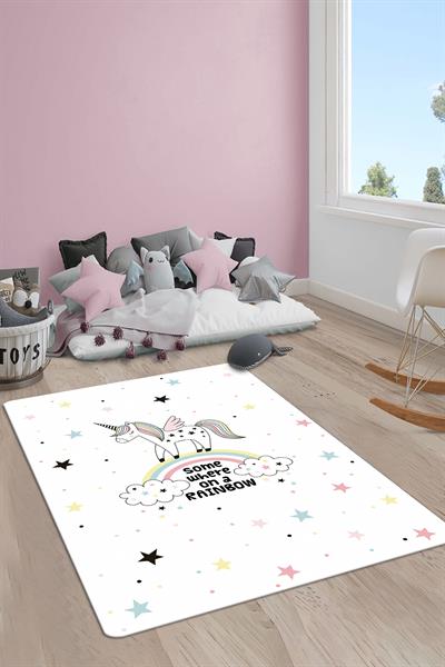 Kaymaz Taban Yıkanabilir Unicorn Desenli Çocuk Halısı