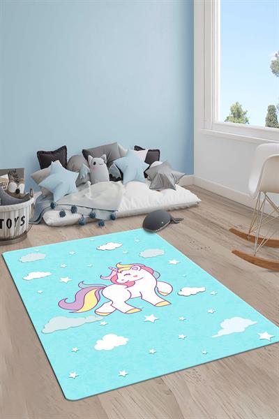 Kaymaz Taban Yıkanabilir Unicorn Desenli Çocuk Halısı