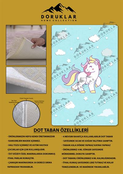 Kaymaz Taban Yıkanabilir Unicorn Desenli Çocuk Halısı