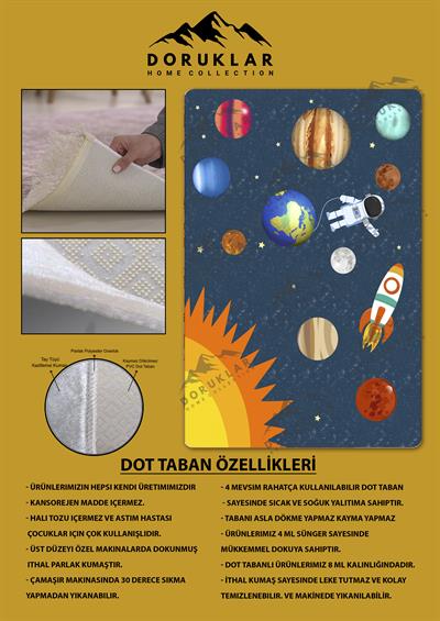 Kaymaz Taban Yıkanabilir Uzay Desenli Çocuk Halısı