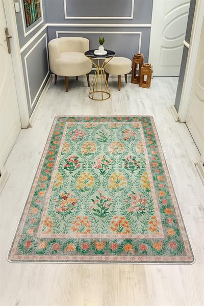 Kaymaz Taban Yıkanabilir Vintage Desen Halı H-0818