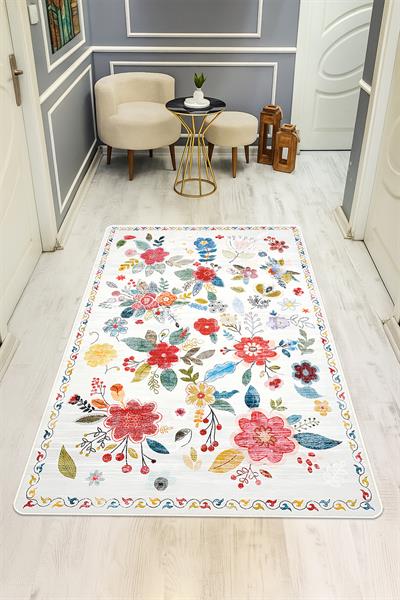 Kaymaz Taban Yıkanabilir Vintage Desen Halı H-0816