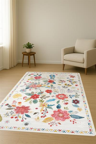 Kaymaz Taban Yıkanabilir Vintage Desen Halı H-0816