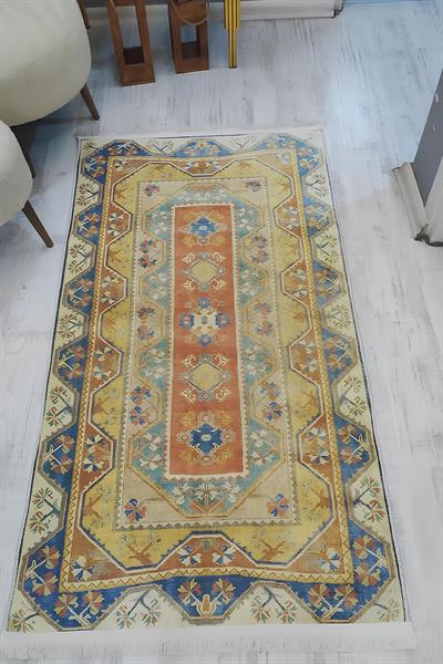 Kaymaz Taban Yıkanabilir Vintage Kilim Desen Halı