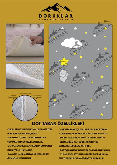 Kaymaz Taban Yıkanabilir Yıldız Fil ve Bulut Desenli Çocuk Halısı