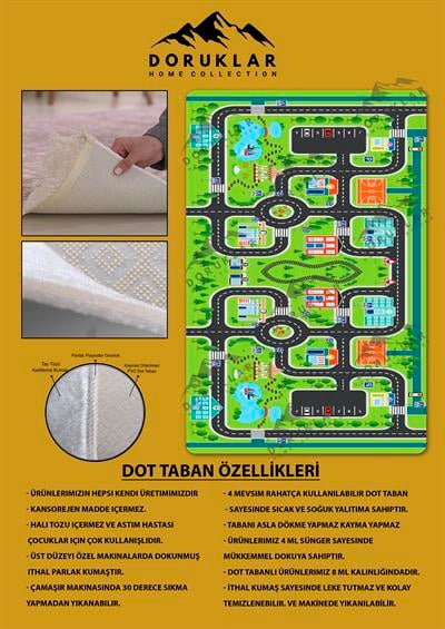 Kaymaz Taban Yıkanabilir Yol Desenli Çocuk Halısı