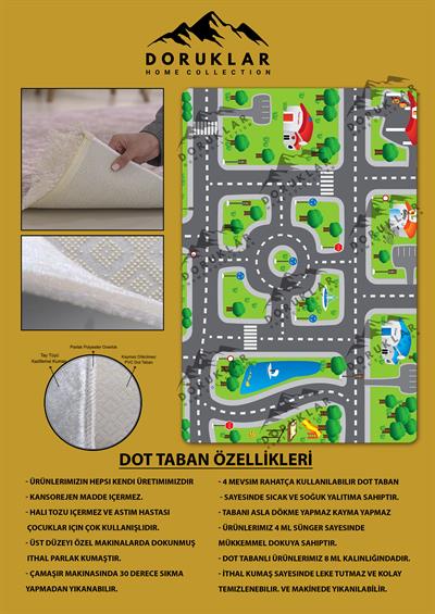 Kaymaz Taban Yıkanabilir Yol Desenli Çocuk Halısı