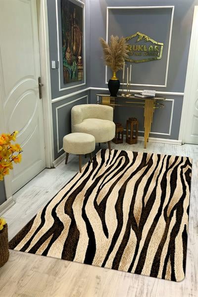 Kaymaz Taban Yıkanabilir Zebra Desenli Dijital Baskı Modern Desenli Halı