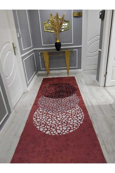 Kaymaz Tabanlı Leke Tutmaz Yıkanabilir Parçalı Daire Desenli Dokuma Taban Halı Drk8086-3