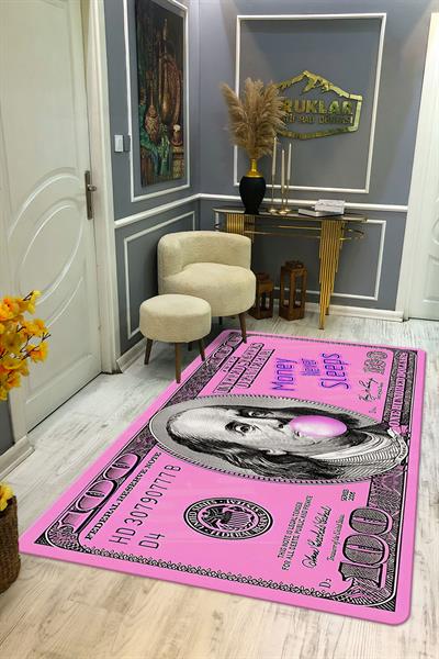 Kaymaz Tabanlı Makinede Yıkanabilir Dijital Baskı Dolar Desenli Dot Taban Halı