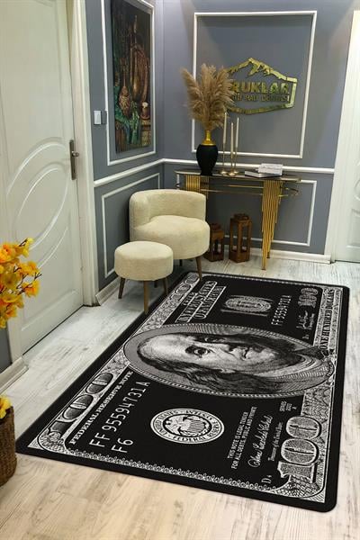 Kaymaz Tabanlı Makinede Yıkanabilir Dijital Baskı Dolar Desenli Dot Taban Halı