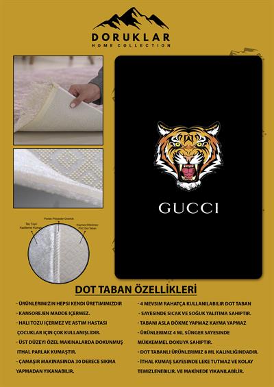 Kaymaz Tabanlı Makinede Yıkanabilir Dijital Baskı Kaplan Gucci Desenli Dot Taban Halı