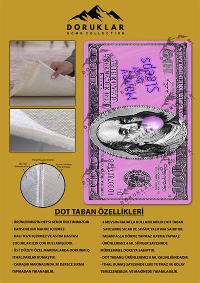 Kaymaz Tabanlı Makinede Yıkanabilir Dijital Baskı Dolar Desenli Dot Taban Halı