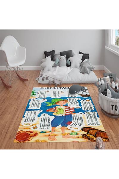 Kaymaz Tabanlı Yıkanabilir Çarpım Tablosu Desenli Çocuk Halısı Dot Taban Halı