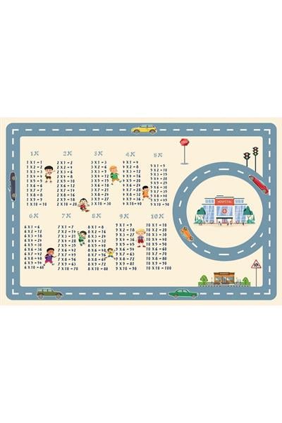 Kaymaz Tabanlı Yıkanabilir Çarpım Tablosu Desenli Çocuk Halısı Dot Taban Halı