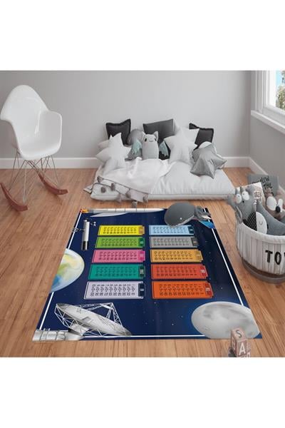 Kaymaz Tabanlı Yıkanabilir Çarpım Tablo Desenli Çocuk Halısı Dot Taban Halı