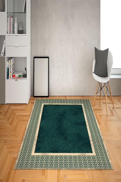 Kaymaz Tabanlı Yıkanabilir Çerçeve Desenli Dot Taban Halı